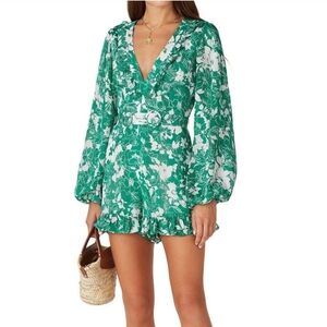 Alexis Green and White Floral Romper